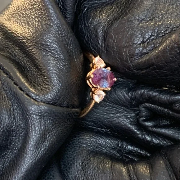 Oore 14k Solid Rose Gold Oval Alexandrite Round Moonstone Ring - Picture 4 of 8
